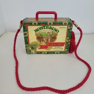 Vintage Montesino Cigar Box Hand Made Purse Red Rope Crossbody Boho